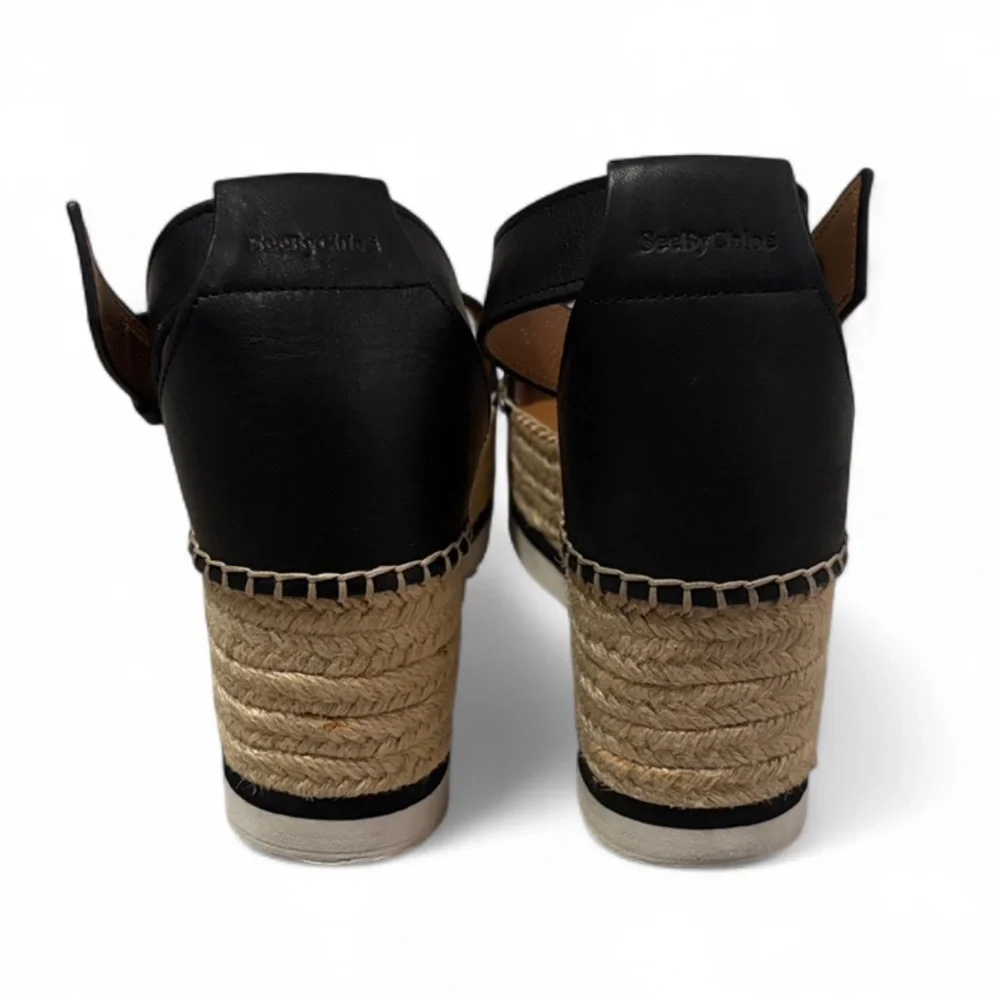 See by Chloe Espadrille Calfskin Leather Jute Platform Sandals